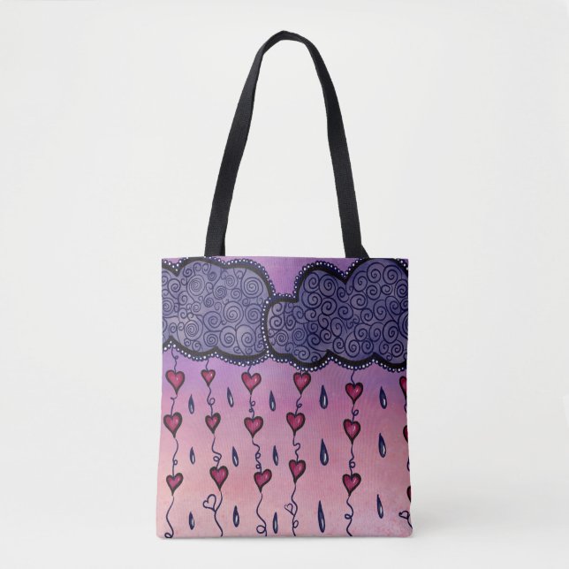 Tote Bag Nuages mignons, coeurs et gouttes de pluie (Devant)