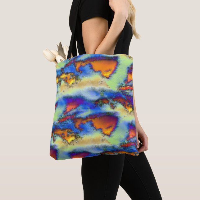 Tote Bag Nuages usés sur orange, texture percée ou offset (De près)