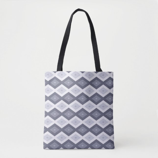 Tote Bag Nuances de bleu gris motif diamant (Devant)