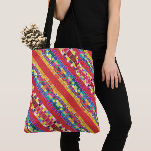 Tote Bag nuances rouges, bandes et pixels colorés