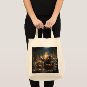Tote Bag Nuit de Noël de Santa sous la forêt enneigée