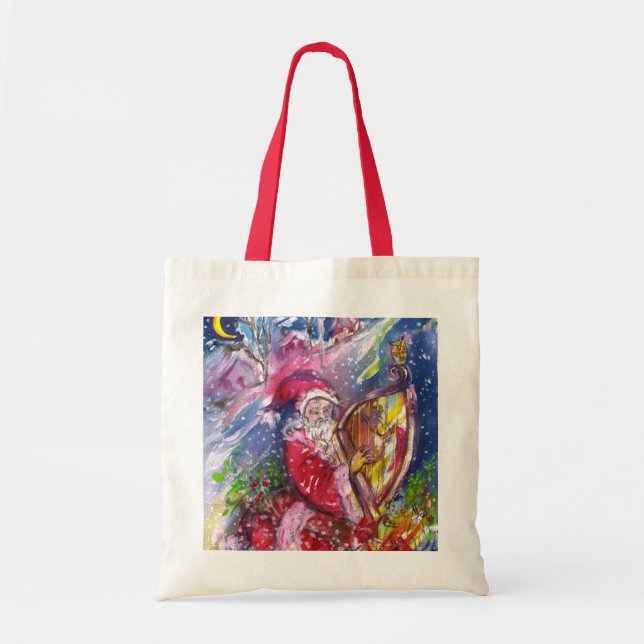 TOTE BAG NUIT DE NOËL /SANTA CLAUS JOUANT L'HARPE (Devant)
