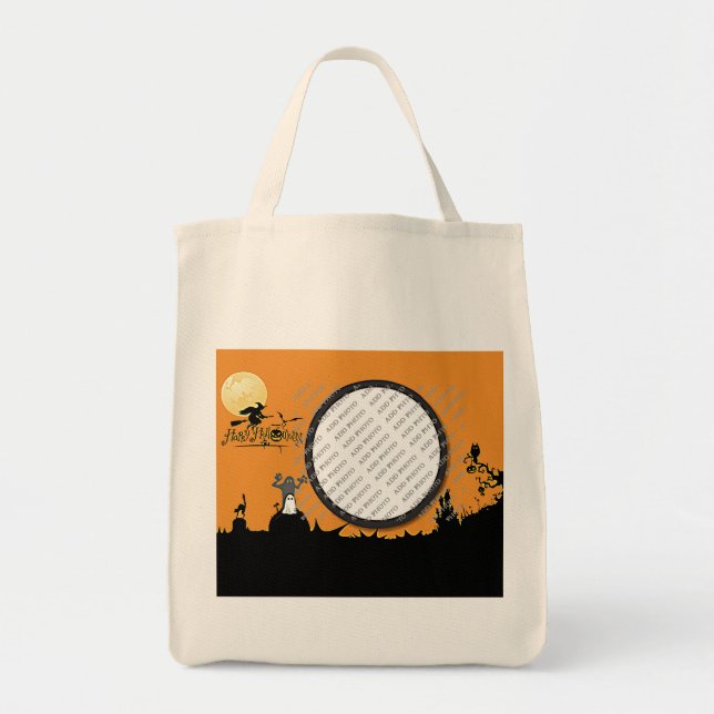 Tote Bag Nuit d'Halloween à Orange Glow Ajouter votre photo (Devant)