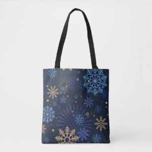 Tote Bag Nuit d'hiver : Blue Snowflake Motif.