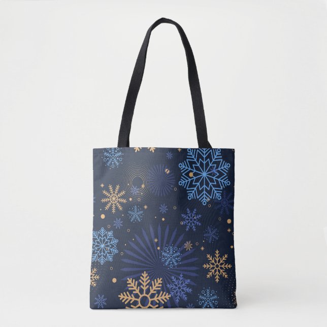 Tote Bag Nuit d'hiver : Blue Snowflake Motif. (Devant)