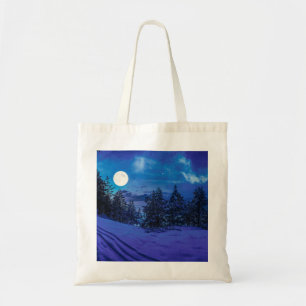 Tote Bag Nuit étoilée avec pleine lune en forêt