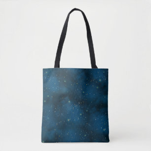 Tote Bag Nuit étoilée bleue et or