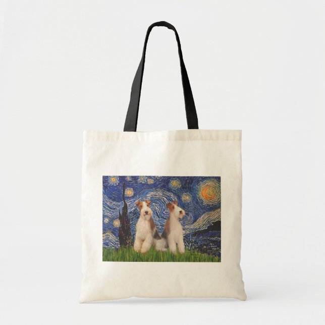 Tote Bag Nuit étoilée - Deux fils Fox Terriers (Devant)