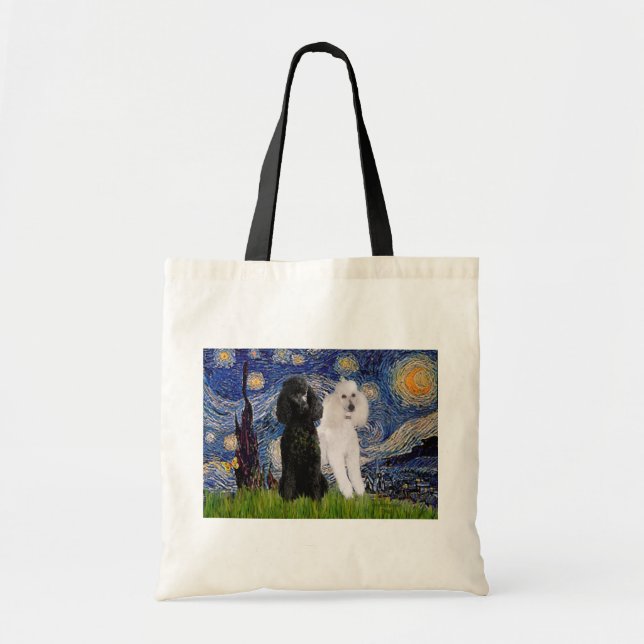 Tote Bag Nuit étoilée - Deux Poodles Standards (Devant)