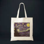 Tote Bag Nuit étoilée par Vincent van Gogh, Art Vintage<br><div class="desc">Starry Night (1889) de Vincent van Gogh est un post impressionnisme vintage de peinture de paysage de paysages. Vue sur une ville dans une vallée la nuit avec les nuages tourbillonnants, les étoiles brillant et une belle lune jaune dorée croissant. Il a été peint pendant la journée de mémoire et...</div>