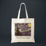 Tote Bag Nuit étoilée par Vincent van Gogh, Art Vintage<br><div class="desc">Starry Night (1889) de Vincent van Gogh est un post impressionnisme vintage de peinture de paysage de paysages. Vue sur une ville dans une vallée la nuit avec les nuages tourbillonnants, les étoiles brillant et une belle lune jaune dorée croissant. Il a été peint pendant la journée de mémoire et...</div>