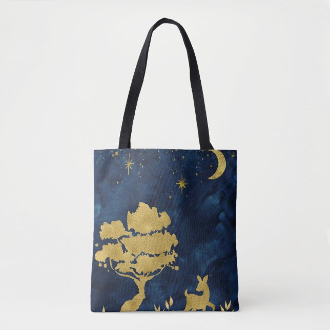 Tote Bag Nuit étoilée - silhouette dorée (Devant)
