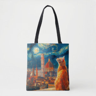 Tote Bag Nuit étoilée sur Florence Art du chat roux