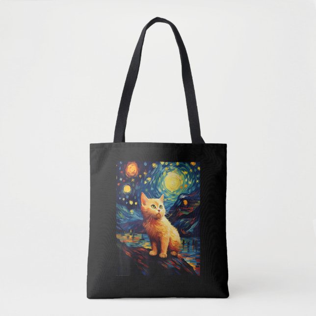 Tote Bag Nuit étoilée surréaliste Munchkin Cat (Devant)