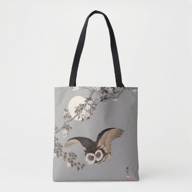 Tote Bag Nuit Japonaise Chouette Lune Bois Coupe Flying Nig (Devant)