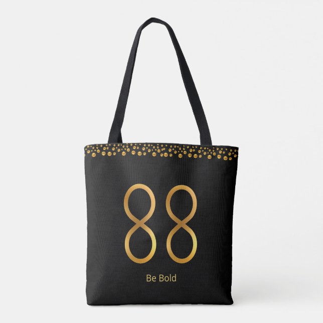 Tote Bag Numéro d'or 88 & Confettis dorés sur fond noir (Dos)