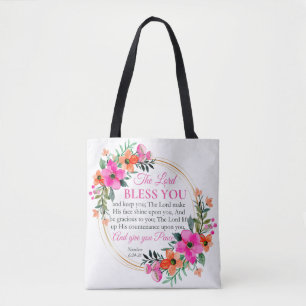 Tote Bag Numéros 6:24-26 Rose Floral Wreath Christian