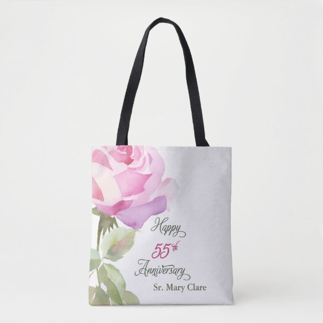 Tote Bag Nun 55th Anniversary Jubilee Custom Name Pink Rose (Devant)