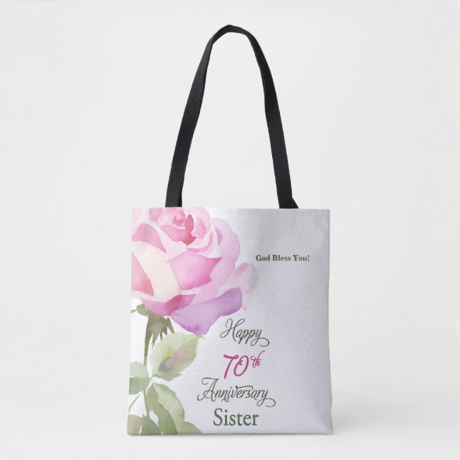 Tote Bag Nun 70th Anniversary Sister Jubilee Pink Rose (Devant)