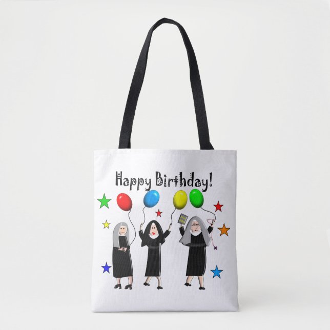 Tote Bag Nun Joyeux Anniversaire Blanc (Devant)