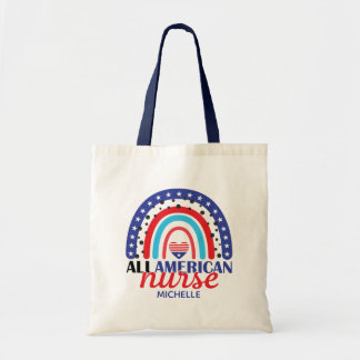 Tote Bag Nurse All American Flag Rainbow Name