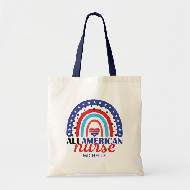Tote Bag Nurse All American Flag Rainbow Name (Devant)