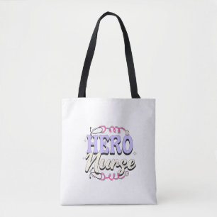 Tote Bag NURSE HERO Violet moderne sur la typographie blanc