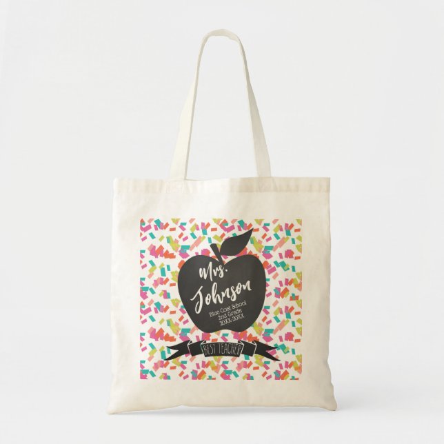 Tote Bag Nursery Teacher fourre-tout pomme confetti colorée (Devant)
