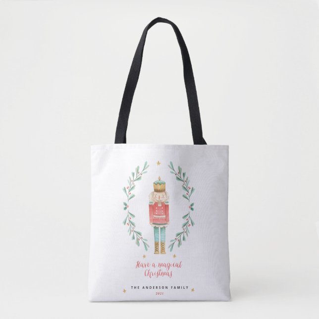 Tote Bag Nutcracker aquarelle botanique joli Noël (Devant)