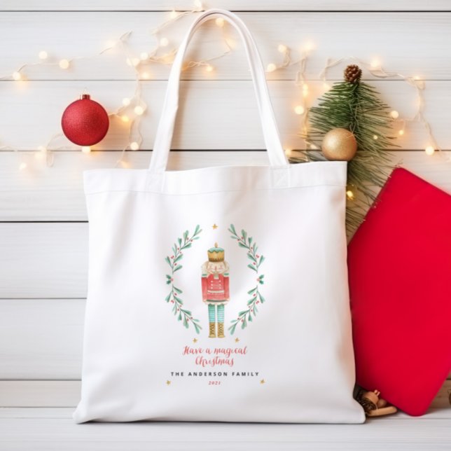 Tote Bag Nutcracker aquarelle botanique joli Noël (Créateur téléchargé)