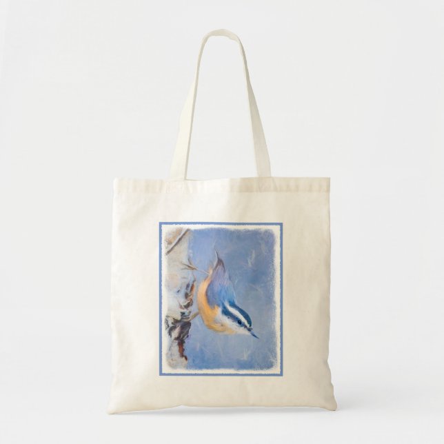 Tote Bag Nuthatch à poitrine rouge Peinture d'art original  (Devant)