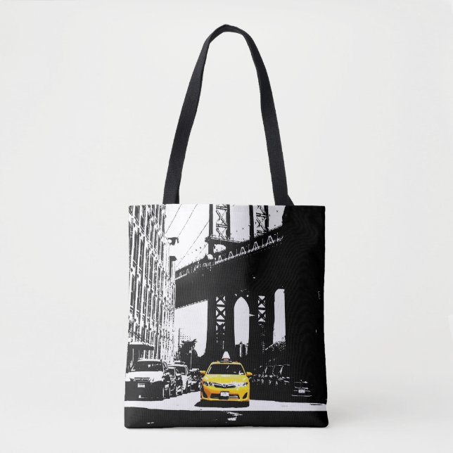 Tote Bag Nyc New York City Taxi jaune Brooklyn Black Cute (Devant)