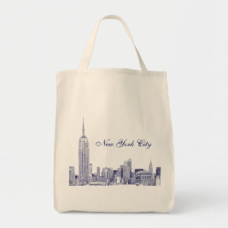 Tote Bag NYC Skyline Etched 01 Blue