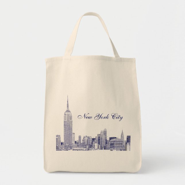 Tote Bag NYC Skyline Etched 01 Blue (Devant)