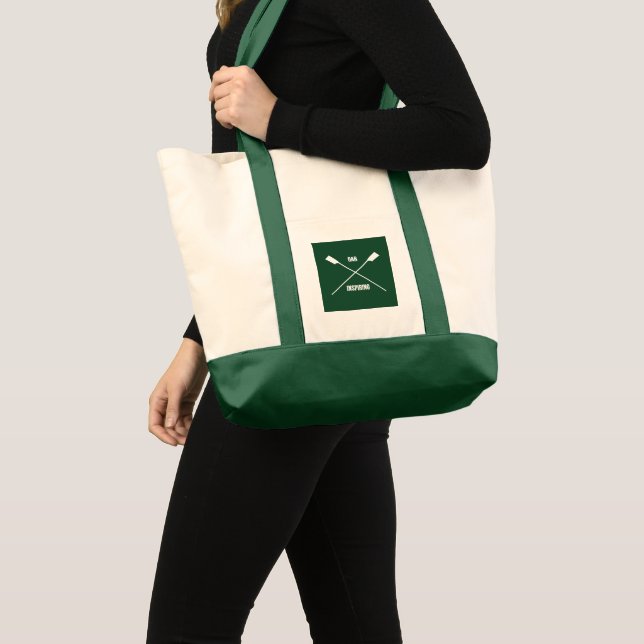 Tote Bag Oar slogan inspirant et oars croisés vert forêt (Devant (produit))
