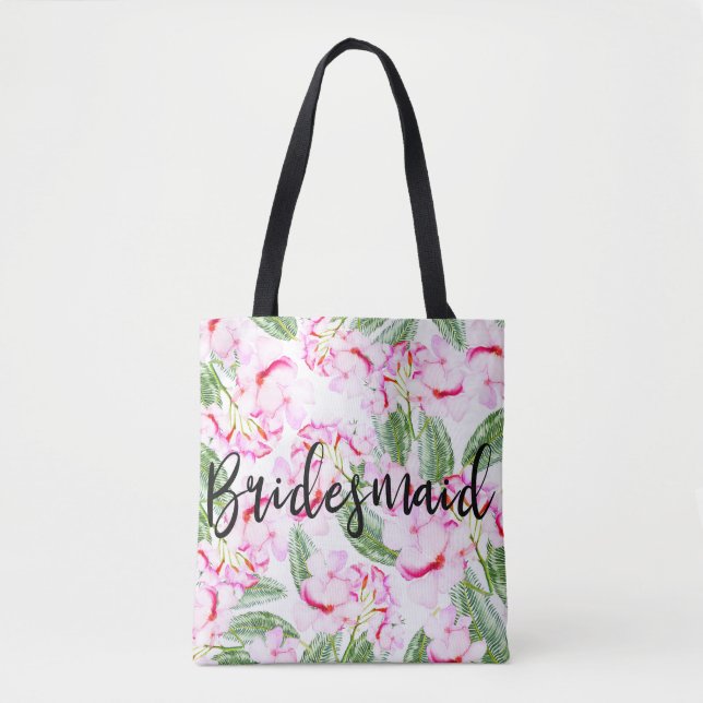 Tote Bag Oasis botanique tropicale rose vert BRIDESMAID (Devant)