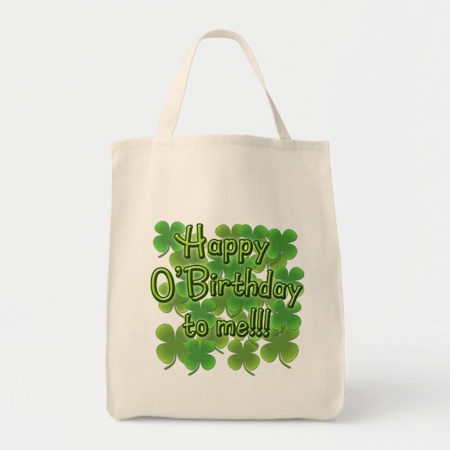 Tote Bag O'Birthday heureux à moi avec des shamrocks (Devant)