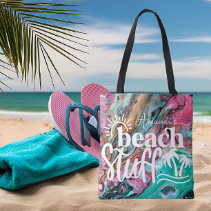 Tote Bag Objets de plage personnalisés en marbre rose et ve