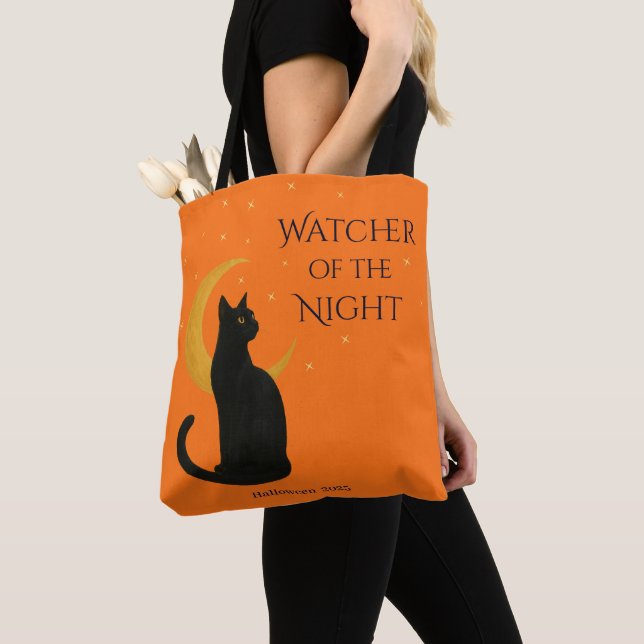 Tote Bag Observateur de la nuit - Chat noir d'Halloween (De près)