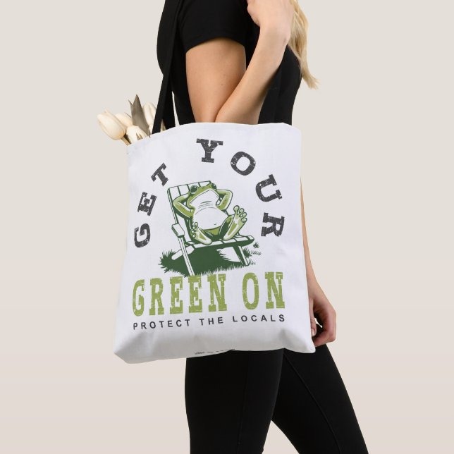 Tote Bag Obtenez Votre Vert Sur La Grenouille Amusante Cita (De près)