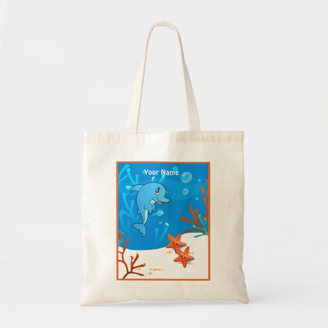 Tote Bag Océan Aquatic Cute Dolphin Starfish Custom Fourre- (Devant)
