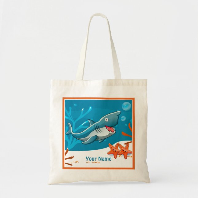 Tote Bag Océan Aquatic Cute Shark Fish Custom Fourre-tout (Devant)