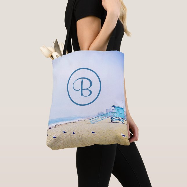 Tote Bag Ocean beach photo côtière en gras monogramme moder (De près)