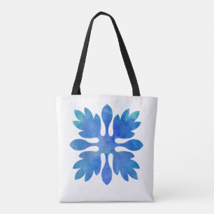 Tote Bag Ocean Blue Hawaiian Quilt Modern Boho Island Vibes
