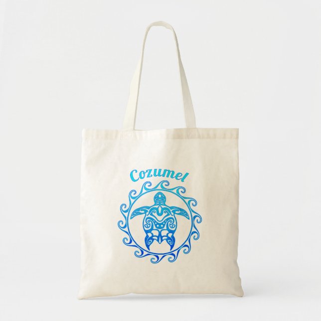 Tote Bag Ocean Blue Tribal Turtle Cozumel (Devant)