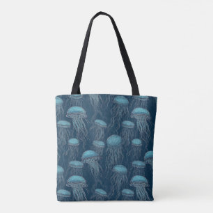 Tote Bag Océan de méduses bleues