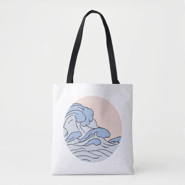 Tote Bag Océan Rose/Bleu Vagues D'Océan Esthétique Avec Pla (Devant)