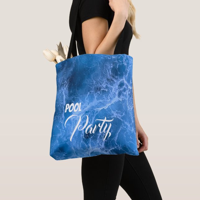 Tote Bag Ocean waves Pool Party bleu eau blanche personnali (De près)
