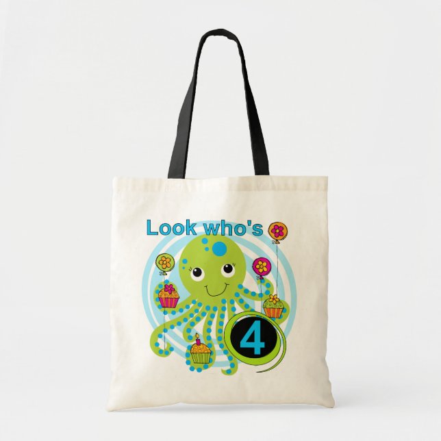 Tote Bag Octopus 4e anniversaire T-shirts et cadeaux (Devant)