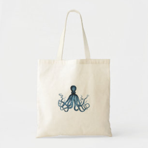 Tote Bag Octopus kraken nautique plage côtière bleu
